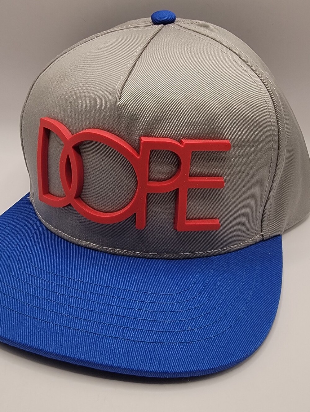 DOPE Gray Crown Blue Brim Snapback with Red Logo